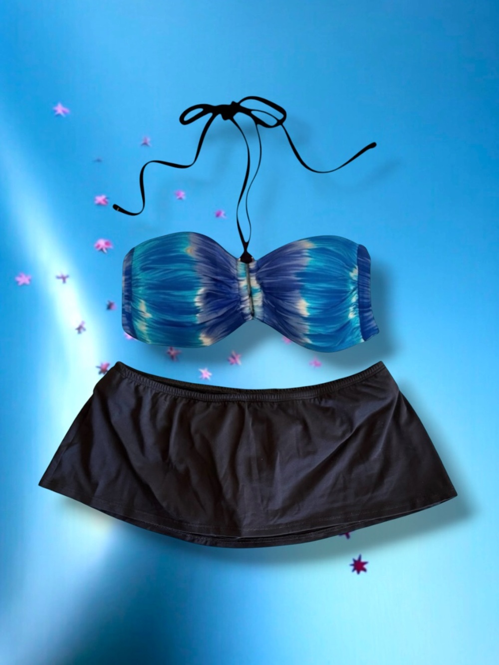 🆕💗LA BLANCA By Rod Beattie Bikini Top & Mini Skirt • BLUE, BLACK • Size 4 • NWOT